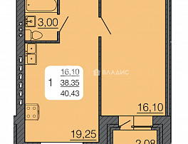 1-комнатная квартира, 40.43 м2