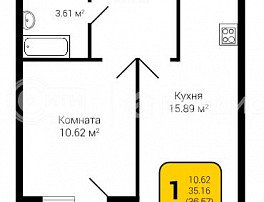 1-комнатная квартира, 36.57 м2