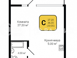 1-комнатная квартира, 39.9 м2