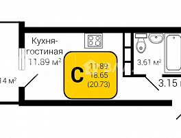 1-комнатная квартира, 20.73 м2