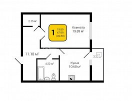 1-комнатная квартира, 49.73 м2