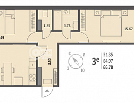 2-комнатная квартира, 66.73 м2