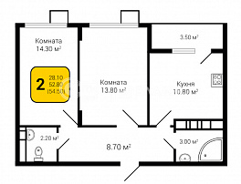 2-комнатная квартира, 54.5 м2