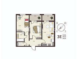 2-комнатная квартира, 54.24 м2