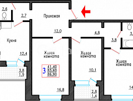 3-комнатная квартира, 86.9 м2