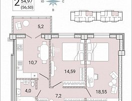 2-комнатная квартира, 56.5 м2