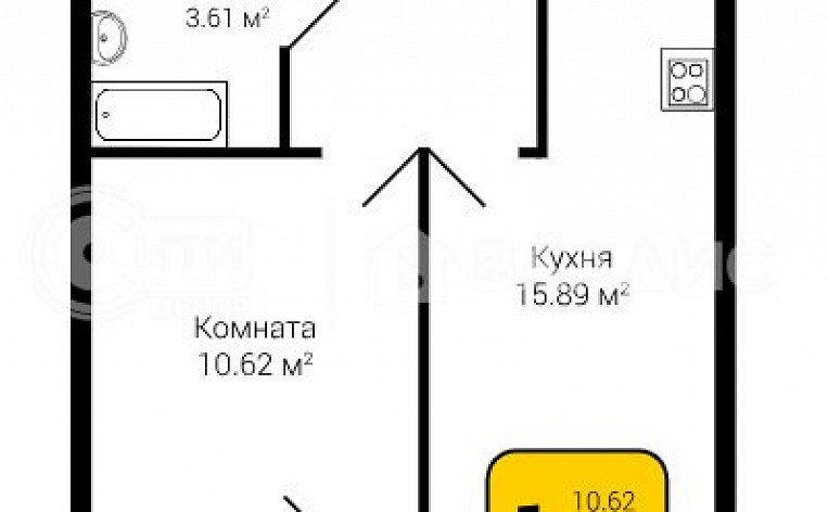 1-комнатная квартира, 36.59 м2, эт. 2, id: 1105191, фото 4