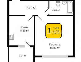 1-комнатная квартира, 39.09 м2