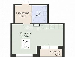 1-комнатная квартира, 30.45 м2