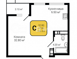 1-комнатная квартира, 45.2 м2