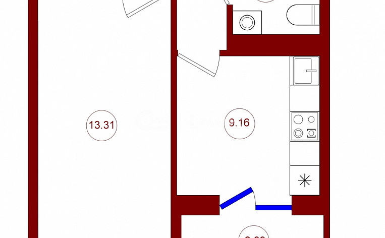1-комнатная квартира, 35.02 м2, эт. 22, id: 849440, фото 2