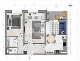 2-комнатная квартира, 61.7 м2