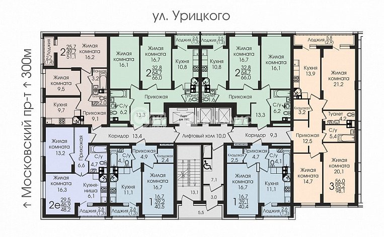 2-комнатная квартира, 65.4 м2, эт. 10, id: 833419, фото 6