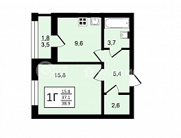 1-комнатная квартира, 38.9 м2