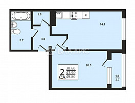 1-Комнатная квартира 49.80м²
