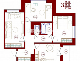 3-комнатная квартира, 77.8 м2