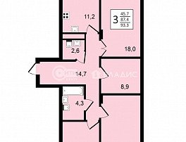3-комнатная квартира, 93.3 м2