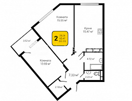 2-комнатная квартира, 62.23 м2