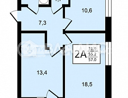 2-комнатная квартира, 54 м2