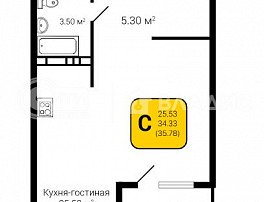 1-комнатная квартира, 35.78 м2