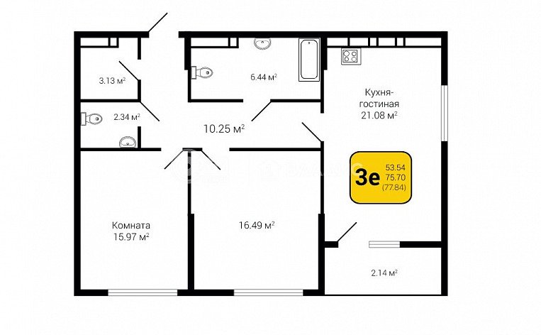 2-комнатная квартира, 77.84 м2, эт. 13, id: 760565, фото 21