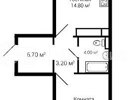 1-комнатная квартира, 49.6 м2