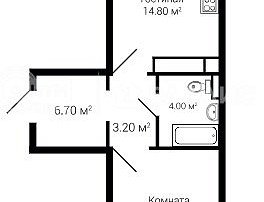 1-комнатная квартира, 49.6 м2