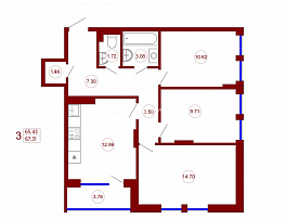 3-комнатная квартира, 67.31 м2