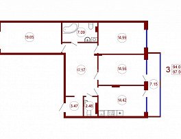 3-комнатная квартира, 97.59 м2