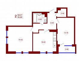 2-комнатная квартира, 65.86 м2