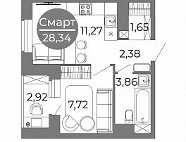 1-комнатная квартира, 28.34 м2