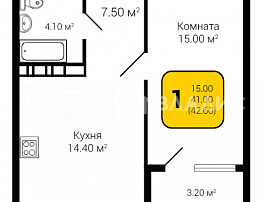 1-комнатная квартира, 42.6 м2