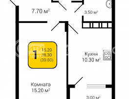 1-комнатная квартира, 39.8 м2