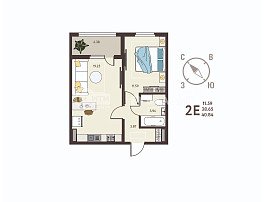 1-комнатная квартира, 40.84 м2