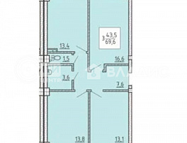 3-комнатная квартира, 69.6 м2