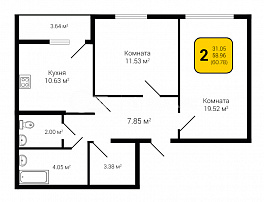 2-комнатная квартира, 60.78 м2