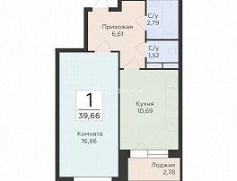 1-комнатная квартира, 39.66 м2