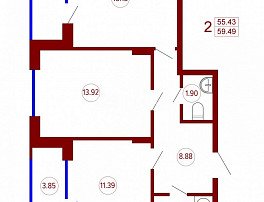 2-комнатная квартира, 59.49 м2