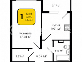 1-комнатная квартира, 35.49 м2