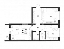 2-комнатная квартира, 53.4 м2