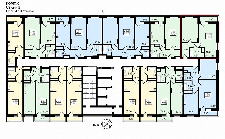 1-комнатная квартира, 44.45 м2, эт. 12, id: 758488, фото 14