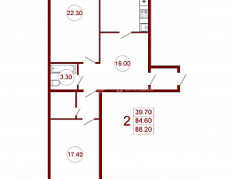 2-комнатная квартира, 88.2 м2