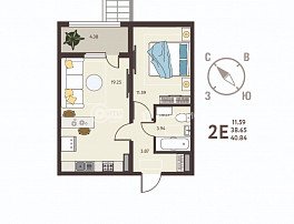 1-комнатная квартира, 40.84 м2