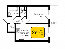 2-комнатная квартира, 41.52 м2