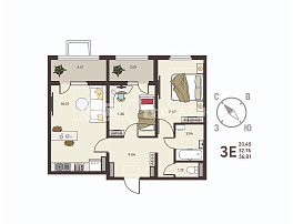 2-комнатная квартира, 56.81 м2