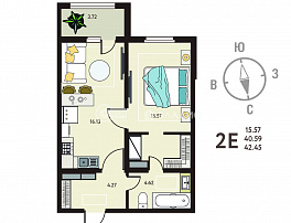 1-комнатная квартира, 42.45 м2