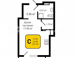 1-комнатная квартира, 26.79 м2