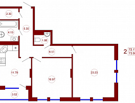 2-комнатная квартира, 73.93 м2