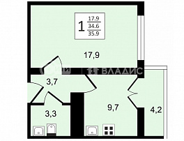 1-комнатная квартира, 35.9 м2