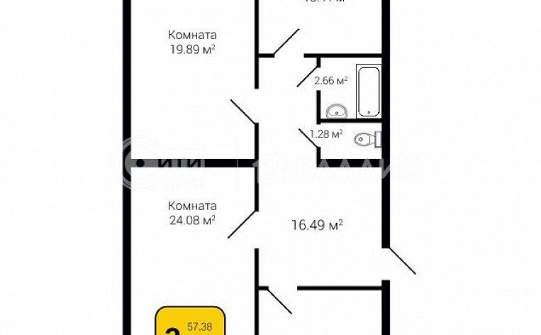 3-комнатная квартира, 91.8 м2, эт. 13, id: 756613, фото 5